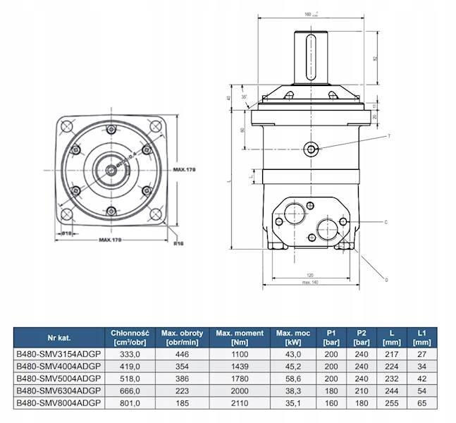SILNIK HYDRAULICZNY BMV OMV SMV 800 300obr WAŁEK 50mm