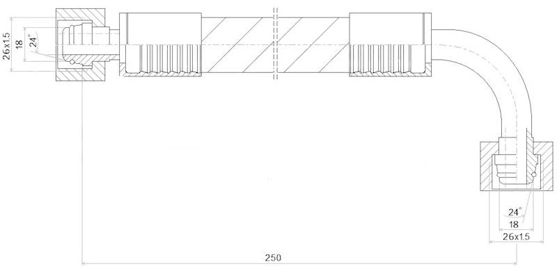 PRZEWÓD WĄŻ HYDRAULICZNY DN16 26/26 DKOL-DKOL90 AK250 250bar
