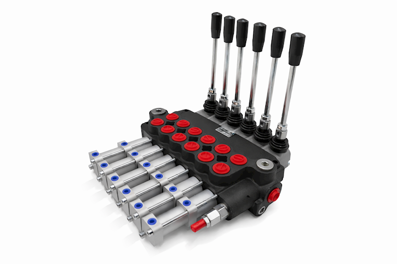 ROZDZIELACZ HYDRAULICZNY 6 SEKCYJNY 40L STEROWANIE PNEUMATYCZNIE 6 SEKCJI 24V
