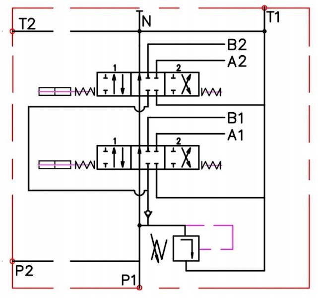 ROZDZIELACZ HYDRAULICZNY 2 SEKCYJNY 80L STEROWANY PNEUMATYCZNIE 2 SEKCJE