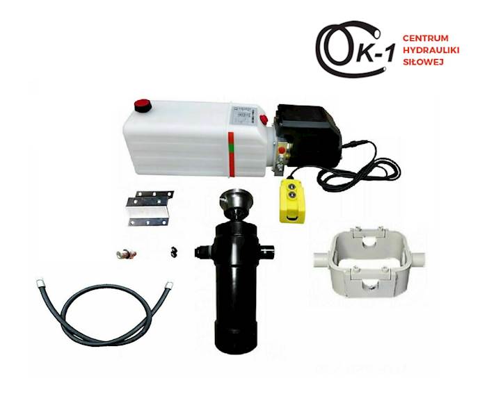 Hydraulika do przyczepy wywrotki kipra zasilacz 12V + siłownik 1050mm 8T