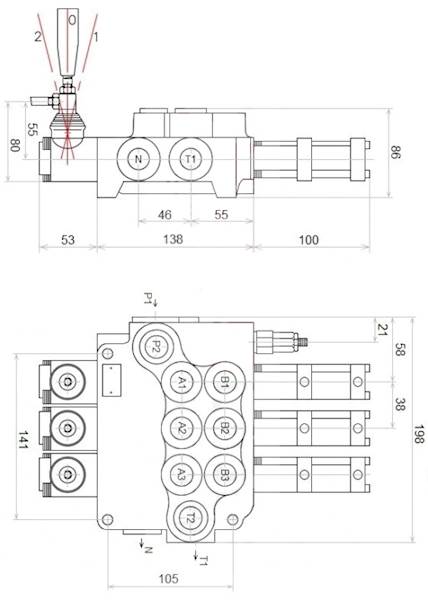 ROZDZIELACZ HYDRAULICZNY 3 SEKCYJNY 80L STEROWANY PNEUMATYCZNIE 3 SEKCJE