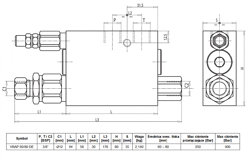 Zawór do pługa obrotowego VRAP60/80 BSP 3/8" 250bar