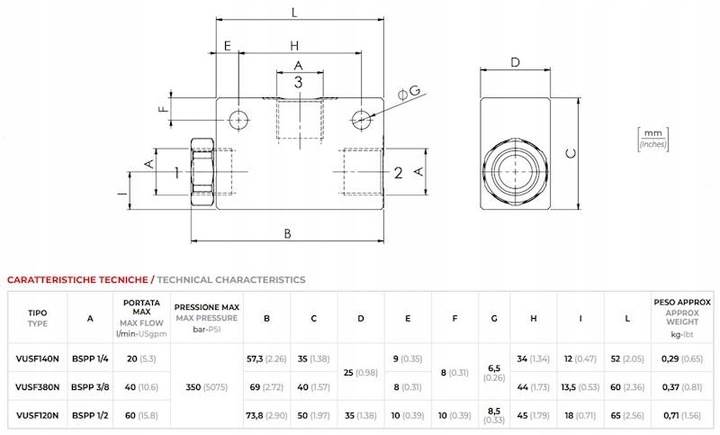 Zawór zwrotny logiczny VUSF VU2P BSP 3/8 45L/min