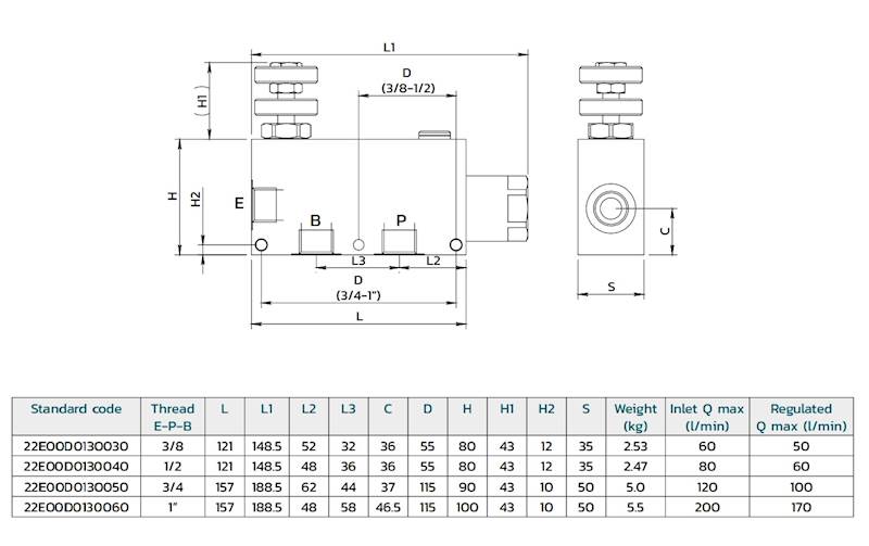 Zawór regulator przepływu RFP3 BSP 1/2" P:80L/min FCVC-3-M-EP-1/2
