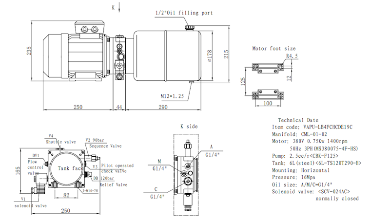 Agregat hydrauliczny do rampy rozładowczej 380V 0,75kW 2,5cm³ 6L