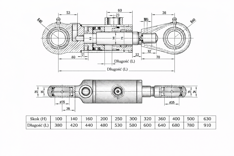 Siłownik Hydrauliczny 63/36 skok 160 U35 2-stronny