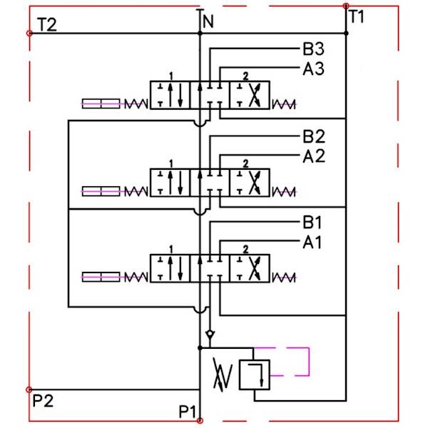 ROZDZIELACZ HYDRAULICZNY 3 SEKCYJNY 40L STEROWANY PNEUMATYCZNIE 3 SEKCJE