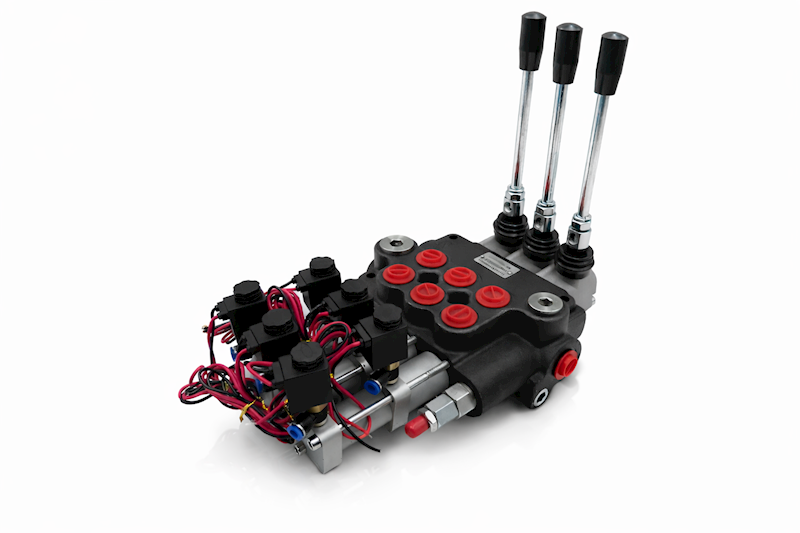 ROZDZIELACZ HYDRAULICZNY 3 SEKCYJNY 40L STEROWANIE PNEUMATYCZNIE 3 SEKCJE 24V