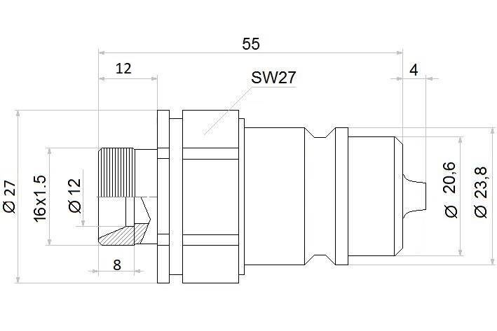 SZYBKOZŁĄCZE HYDRAULICZNE PAV ISO-A 1/2 EURO WTYK M16-1.5