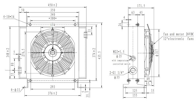 CHŁODNICA OLEJU HYDRAULICZNEGO 200L 24V ST150 A46 Z WENTYLATOREM