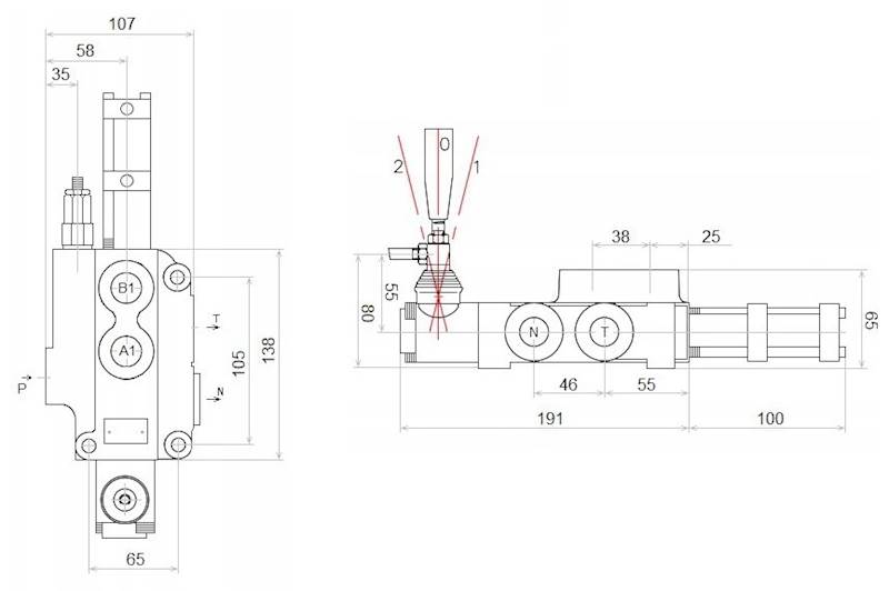 ROZDZIELACZ HYDRAULICZNY 1 SEKCYJNY 80L STEROWANY PNEUMATYCZNIE 1 SEKCJA