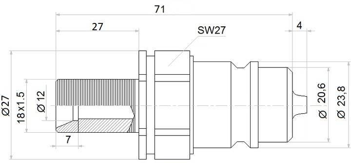 SZYBKOZŁĄCZE HYDRAULICZNE EURO WTYK M18-1.5 DŁUGI GRODZIOWY
