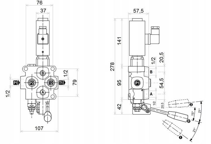 ROZDZIELACZ HYDRAULICZNY ELEKTRYCZNY + DŹWIGNIA 1 SEKCYJNY Q45 60L 12V