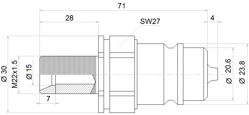 SZYBKOZŁĄCZE HYDRAULICZNE EURO WTYK M22-1.5 DŁUGI GRODZIOWY