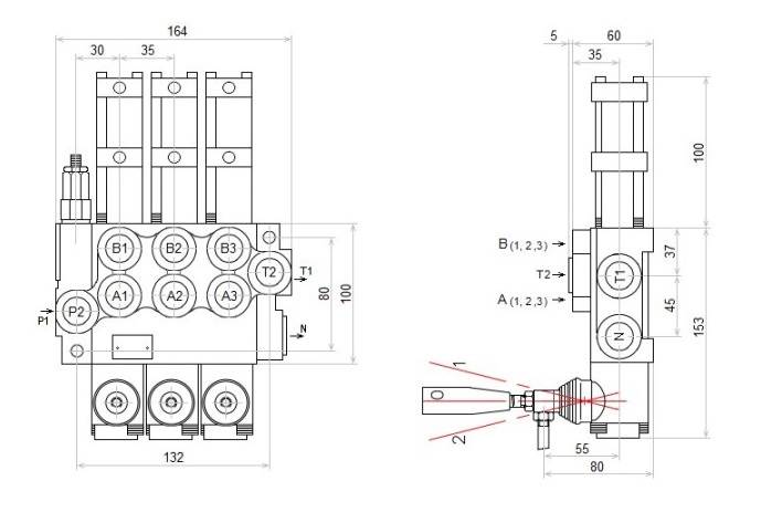 ROZDZIELACZ HYDRAULICZNY 3 SEKCYJNY 40L STEROWANIE PNEUMATYCZNIE 3 SEKCJE 24V