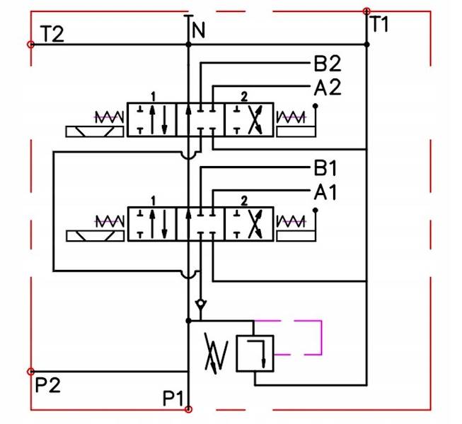 ROZDZIELACZ HYDRAULICZNY 2 SEKCJE 50L ELEKTRYCZNY 12V Z DŹWIGNIAMI