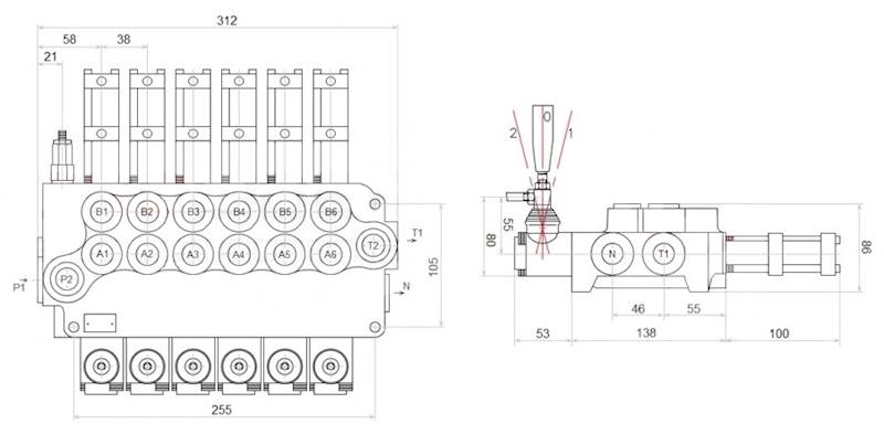 ROZDZIELACZ HYDRAULICZNY 6 SEKCYJNY 80L STEROWANY PNEUMATYCZNIE 6 SEKCJI