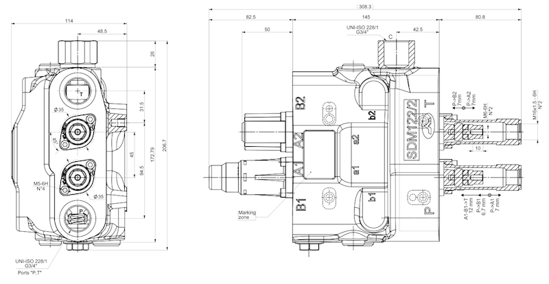 Rozdzielacz hydrauliczny SDM122/2 sek. pływająca ster. linkami do ładowacza