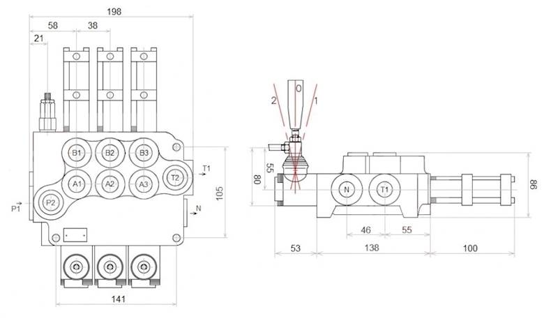 ROZDZIELACZ HYDRAULICZNY 3 SEKCYJNY 80L STEROWANIE PNEUMATYCZNIE 3 SEKCJE 24V