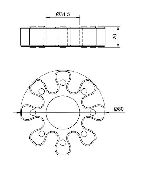WKŁADKA ŁĄCZNIK DO SPRZĘGŁA KŁOWEGO CZARNA 80x20mm R-82