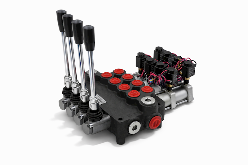 ROZDZIELACZ HYDRAULICZNY 4 SEKCYJNY 80L STEROWANIE PNEUMATYCZNIE 4 SEKCJE 24V