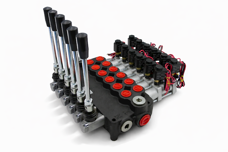 ROZDZIELACZ HYDRAULICZNY 6 SEKCYJNY 40L STEROWANIE PNEUMATYCZNIE 6 SEKCJI 24V