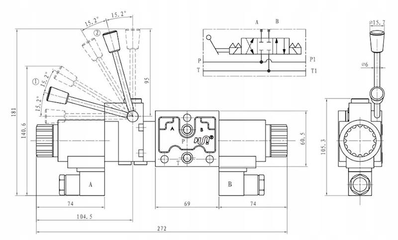 ROZDZIELACZ HYDRAULICZNY CETOP 2 SEKCJE 12V STEROWANIE ELEKTRYCZNE + RĘCZNE