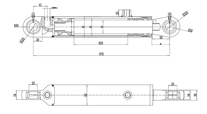 Siłownik Hydrauliczny 50/40 skok 630 U25 2-stronny