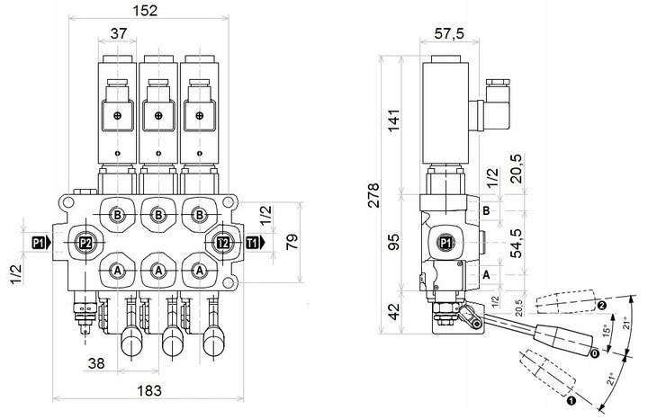 ROZDZIELACZ HYDRAULICZNY ELEKTRYCZNY + DŹWIGNIE 3 SEKCYJNY Q45 60L 12V