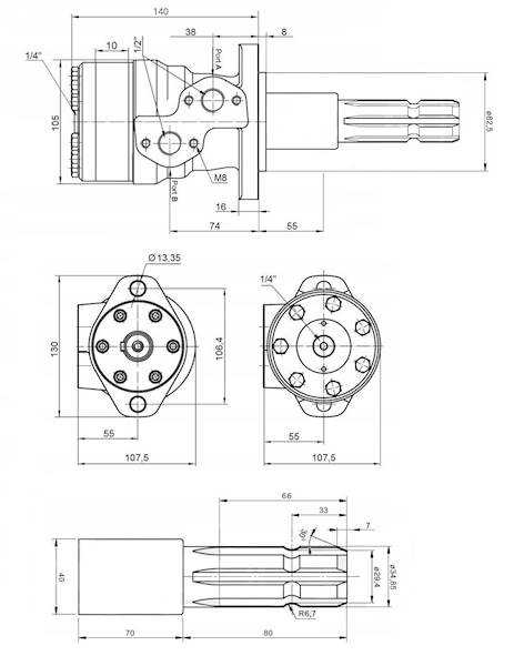 SILNIK HYDRAULICZNY BMR OMP SMR 32 cm3 WAŁEK WOM