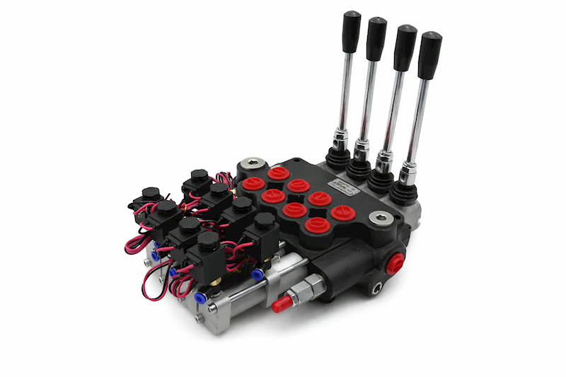ROZDZIELACZ HYDRAULICZNY 4 SEKCYJNY 40L STEROWANIE PNEUMATYCZNIE 4 SEKCJE 24V