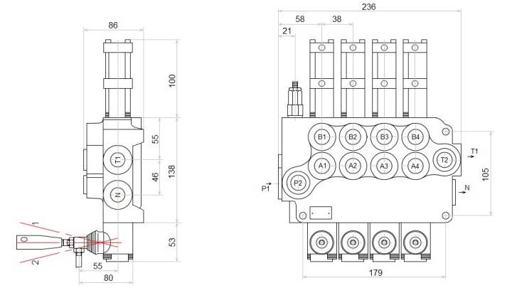ROZDZIELACZ HYDRAULICZNY 4 SEKCYJNY 80L STEROWANIE PNEUMATYCZNIE 4 SEKCJE 24V