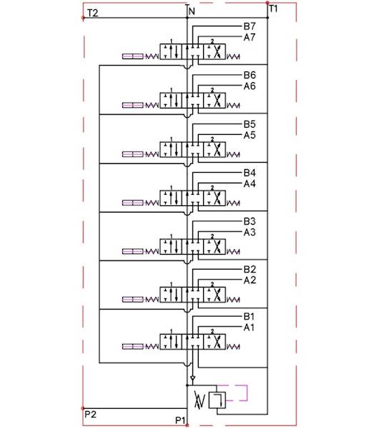 ROZDZIELACZ HYDRAULICZNY 7 SEKCYJNY 40L STEROWANY PNEUMATYCZNIE 7 SEKCJI