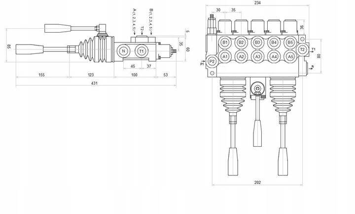 ROZDZIELACZ HYDRAULICZNY 5 SEKCJI 40L 2 JOYSTICKI NURNIK