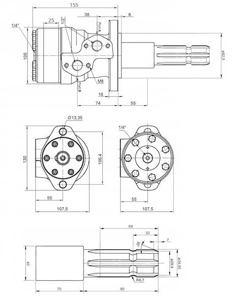 SILNIK HYDRAULICZNY BMR OMP SMR 125 cm3 WAŁEK WOM