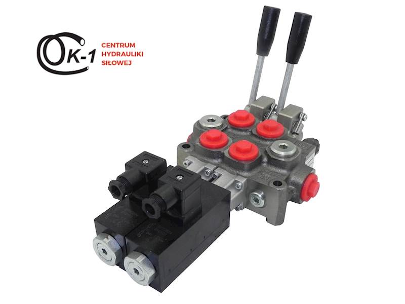 ROZDZIELACZ HYDRAULICZNY ELEKTRYCZNY + DŹWIGNIE 2 SEKCYJNY Q45 60L 24V