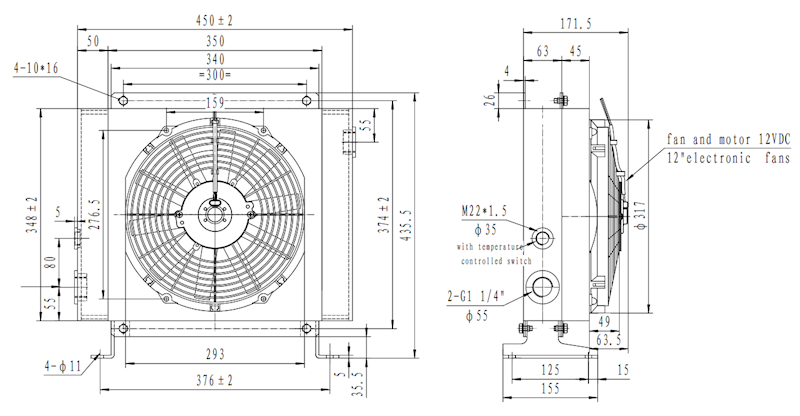 CHŁODNICA OLEJU HYDRAULICZNEGO 12V ST150 A46 Z WENTYLATOREM