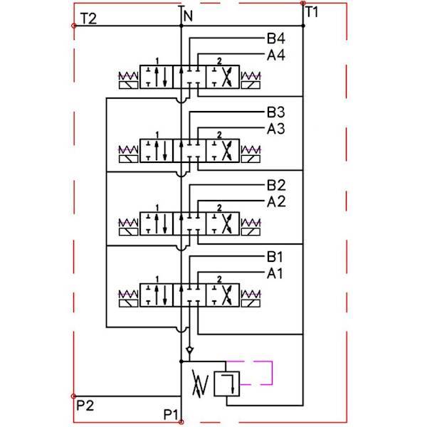 ROZDZIELACZ HYDRAULICZNY 4 SEKCJE 50L ELEKTRYCZNY 12V