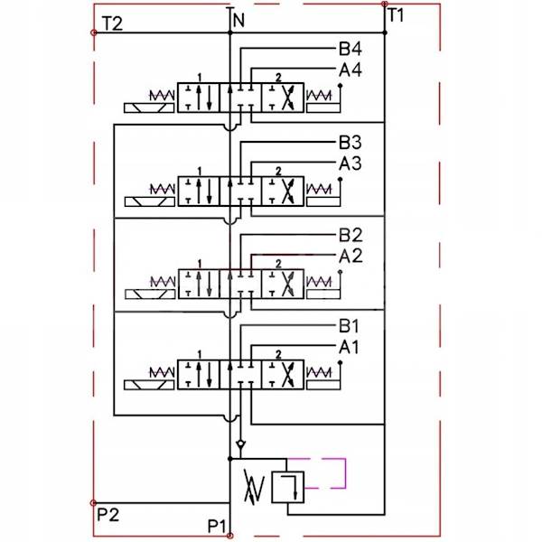ROZDZIELACZ HYDRAULICZNY ELEKTRYCZNY + DŹWIGNIE 4 SEKCYJNY Q45 60L 24V