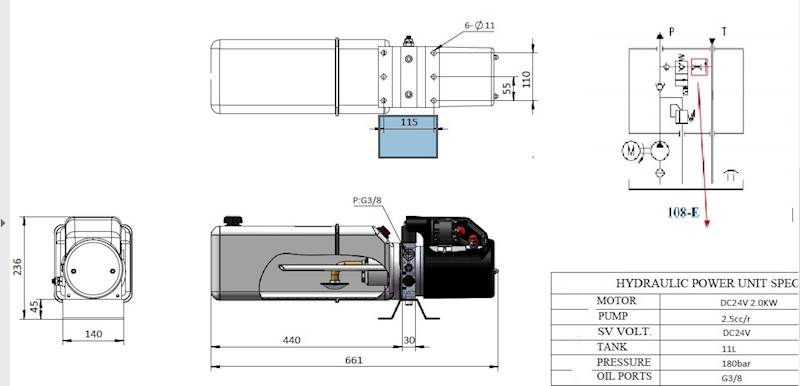 AGREGAT HYDRAULICZNY POMPA ZASILACZ 2,0 kW 24V 11L