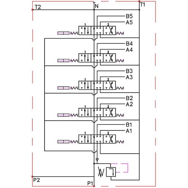ROZDZIELACZ HYDRAULICZNY 5 SEKCYJNY 40L STEROWANY PNEUMATYCZNIE 5 SEKCJI