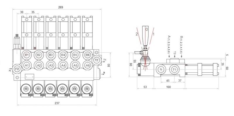 ROZDZIELACZ HYDRAULICZNY 6 SEKCYJNY 40L STEROWANY PNEUMATYCZNIE 6 SEKCJI