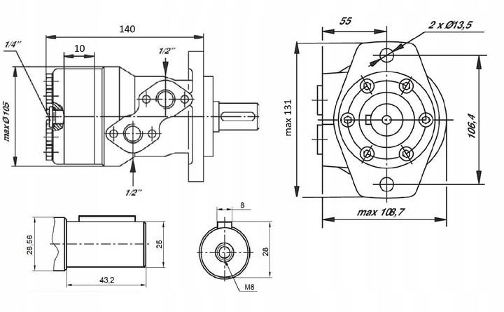 SILNIK HYDRAULICZNY BMR 50cm3 960obr/min WAŁEK 25