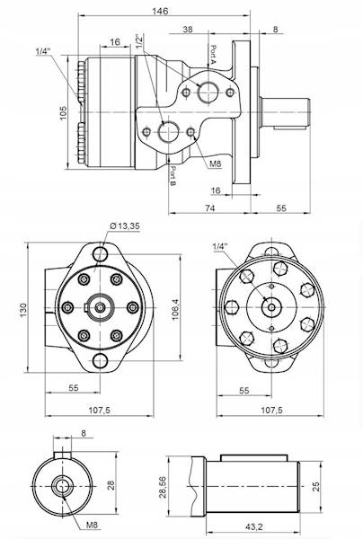 SILNIK HYDRAULICZNY BMR 80cm3 750obr/min WAŁEK 25