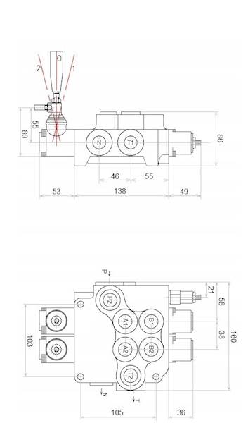 ROZDZIELACZ HYDRAULICZNY 2 SEKCYJNY 80L 2 Sekcje
