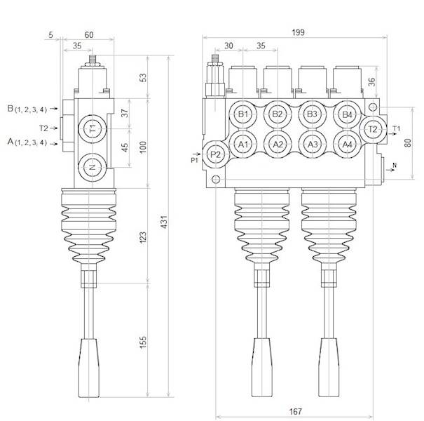 ROZDZIELACZ HYDRAULICZNY 4 SEKCYJNY 40L 4 SEKCJE 2 JOYSTICKI