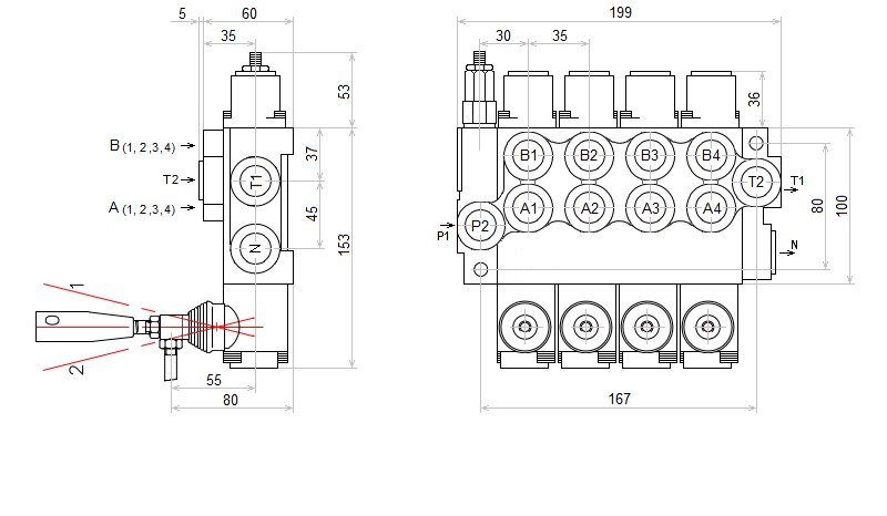 ROZDZIELACZ HYDRAULICZNY 4 SEKCYJNY 40L +PŁYWAJĄCA