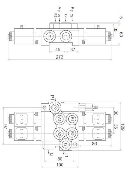 ROZDZIELACZ HYDRAULICZNY 2 SEKCJE 50L ELEKTRYCZNY 12V