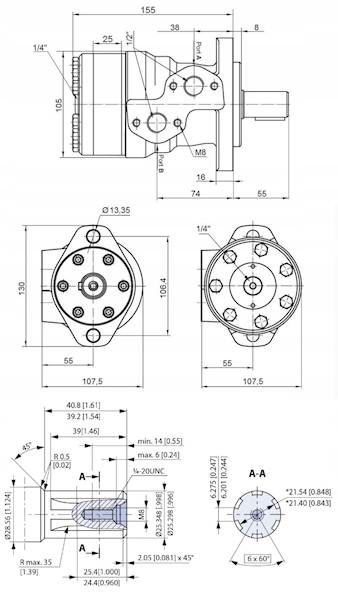 SILNIK HYDRAULICZNY BMR OMP SMR 125 cm3 WAŁEK SHD SAE 6B